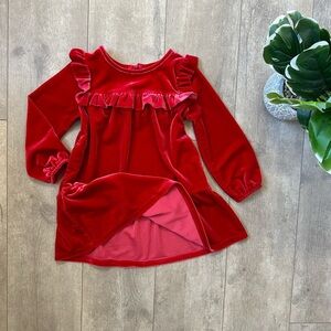 Red Velvet Ruffle Dress Y2K Cat & Jack Toddler Girl Red Velour Dress 2T new